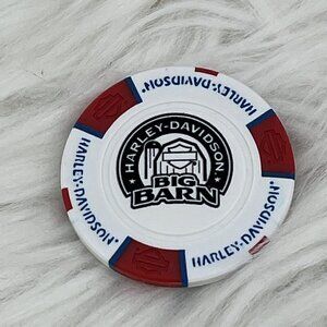 1 Genuine Harley Davidson Emblem Poker Chip Big Barn Des Moines Iowa White Red